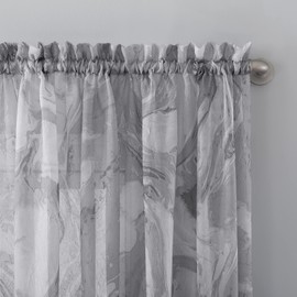 No. 918 Cristo Crushed Sheer Voile Rod Pocket Curtain Panel, 51" x 63", Grey