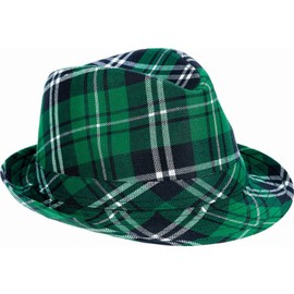 Zhzrche Green St. Patrick's Day Plaid Fabric Fedora Hat - Irish Costume Hat, Large