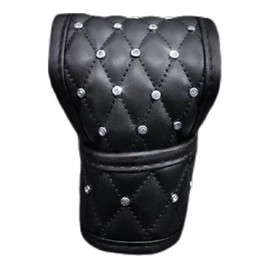 Black Leather Automotive Gear Shift Knob Cover - Car Interior Accessories Gear Shifter Cover with Bling Diamond Crystal Rhinestones for Women or Girls (Black, One Size)