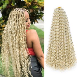 Ocean Wave Crochet Hair Extensions Synthetic Curly Braiding Hair Pre Stretched #613 24Inch 8Packs Deep Wave Crochet Hair for Women Boho Hair for Braiding
