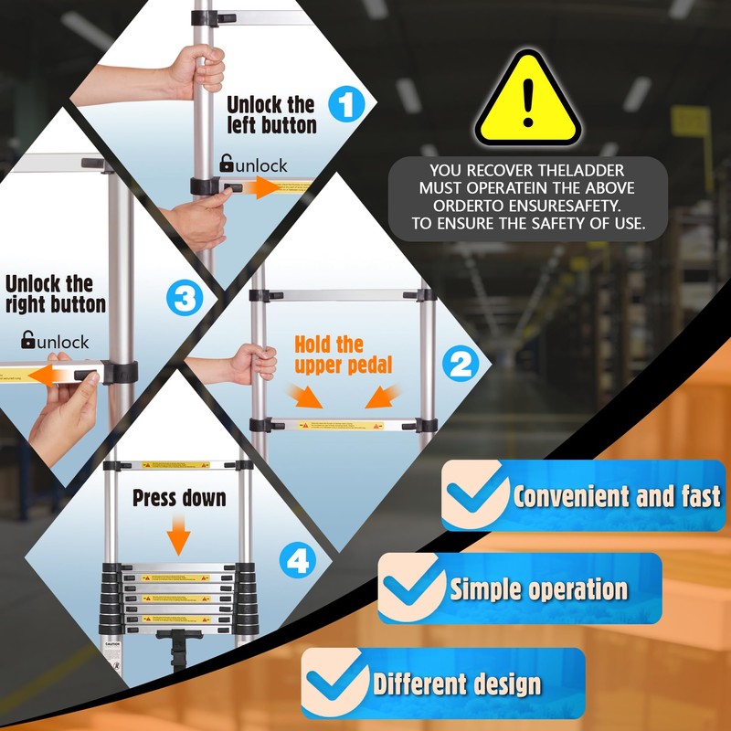 Telescoping Ladder,10.5FT,Heavy Duty 330lbs Max Capacity,Suitable for RVs, attics, Rooftops