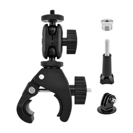 Mic Crab Clamp, Microphone Mount with Double Ball Head Adjustment 1/4" to 5/8" Copper Screw, Fits Most Mic Stand/Studio Recording/Drum Stand/Desktop Shelf(Color:Black)