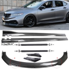 Unbranded Carbon Fiber Front Bumper Lip Spoiler & Side Skirt For Acura TLX ILX 5Pcs N