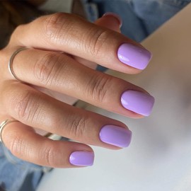 Shiny Light Purple Press on Nails Short, KXAMELIE Acrylic Nails with Solid Colour, Nails for Daily Use, Fake Nails for Women and Girls