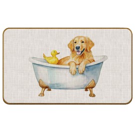 SkipTiger Golden Retriever Dog Bathroom Doormat,Funny Dog Doormat for Kids Bathroom Toilet Home House Living Room Decor, Golden Retriever Non-Slip Door Mat 17×30inch
