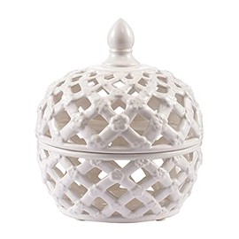 A&B Home Ceramic Lidded Jar White Porcelain Jar Home Décor Tabletop Decorative 8x8x10"