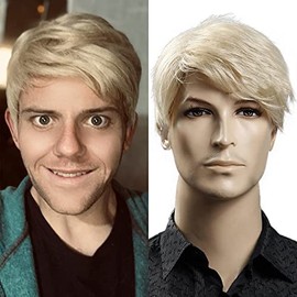 Kalyss 12" Short Straight Men's Blonde Color Wig Heat Resistant Synthetic Hair Wig (blonde)