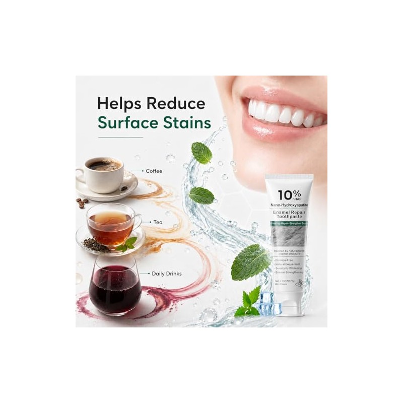 10% Nano Hydroxyapatite Toothpaste, Fluoride Free Toothpaste for Sensitive Teeth,