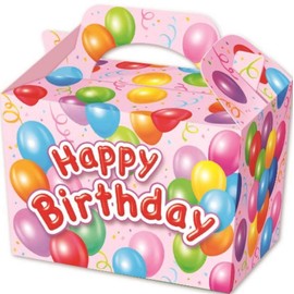 PINK HAPPY BIRTHDAY PARTY BOXES - PACK OF 10 - Children/Kids Party Boxes Carry Food Meal Fun Picnic Birthday Wedding Favour/Baby Shower Party Box Loot Bag