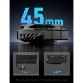 upHere H45K6 Low-Profile CPU Cooler 90 mm, 45 mm Height, Quiet PC Cooler with 6 Heat Pipes, Processor Fan for AM5/AM4/AM3 Intel 1851/1700/115x/1200 ITX Builds and Other Small Chassis