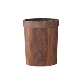 Trash Can Without Lid, Wood Grain Trash Can Single and Stylish Hide Garbage Bags for Bathroom, Bedroom, Chitin, Office (Cylindrical)
