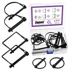 Swpeet 12Pcs 6 Sizes 1/4" 5/16" 3/8" Black Zinc Plated Heavy Duty Shaft Locking Pin Assortment Kit, Round/Square/Arch Safety Coupler Pin, Wire Lock Pin, Hitch Pto Pin for Trailers, Towing, Lawn