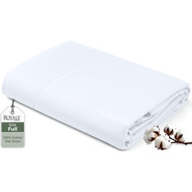 Royale Linens 100% Cotton Flat Sheets Only - Full Size Top Sheets - Ultra Soft Long Staple Combed Cotton White Flat Sheet - Crisp & Cool Percale Top Sheet Only - Soft & Breathable (Full, White)