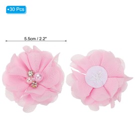 PATIKIL 2" Chiffon Flowers, 30Pcs Fabric Flowers Sewing Appliques Embellishments with Rhinestone Pearl for DIY Crafts Wedding Headbands Party Decoration, Pink