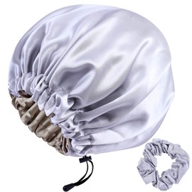 RedJoe 22 Momme 100% Mulberry Silk Bonnet Hair Wrap for Sleeping, Adjustable Silk Scrunchies Sleep Cap for Women Men Hair Care, Head Scarf Night Caps with Elastic Stay On Head, 1Pc(Gray,Bronze)