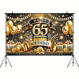 BlissYard 65th Happy Birthday Banner 71x43 Inch 65th Birthday Backdrop Gold 65th Birthday Decorations Men Women 65th Birthday Backdrop Banner Photography Supplies Background Happy Birthday Decoration