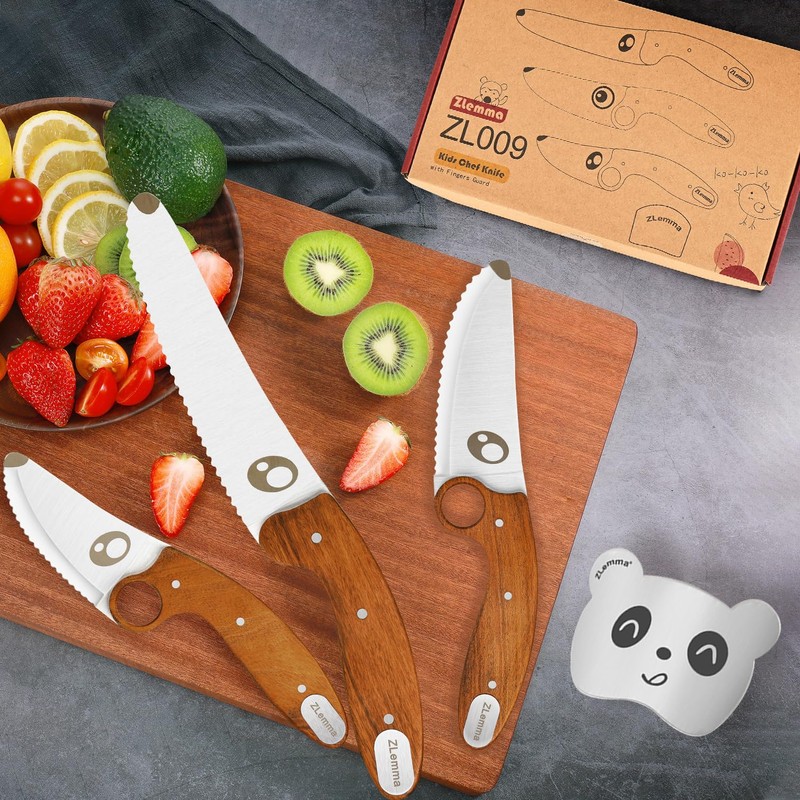 Kids Knife Set for Real Cooking with Educational Ring &