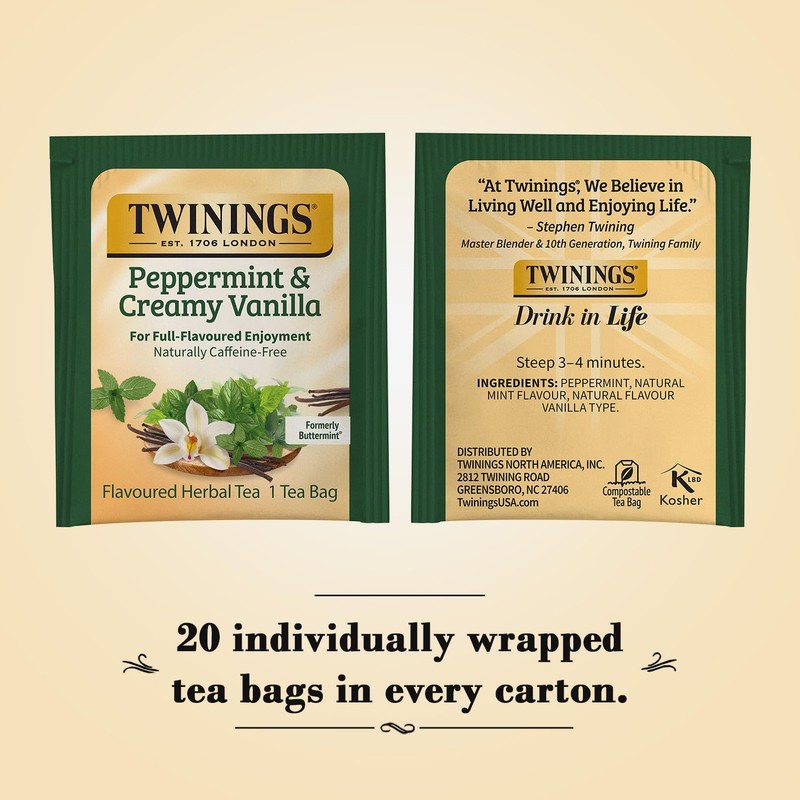 Twinings Peppermint & Creamy Vanilla Tea - A Crisp, Balanced