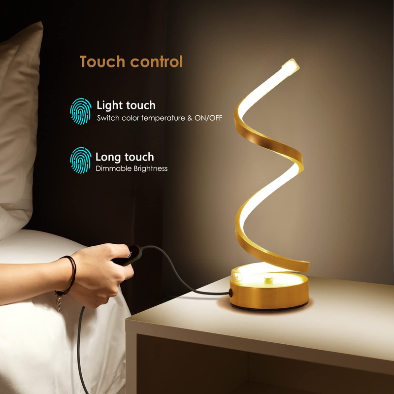 NUÜR Gold Infinity Spiral LED Table Lamp, Dimmable Metallic Bedside