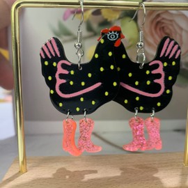Acrylic Big Hen Chicken Earrings,Cute Kawaii Chicken Drop Dangle Earrings Funny Colorful Boots Chicken Earrings,Cock Foot Chicken Earrings for Women Farm Chicken Jewelry Gifts (black)