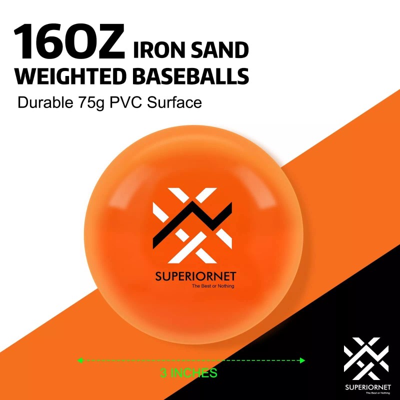 SUPERIORNET 9 Pack 3" Weighted Training Baseballs & Softballs /