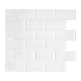 SMART TILES Peel and Stick Backsplash - 10 Sheets of 10.95" x 9.70" - 3D Adhesive Peel and Stick Tile Backsplash for Kitchen, Bathroom, Wall Tile