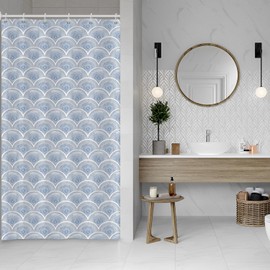 ASDCXZ Blue Shower Curtain 120 x 200 cm, Modern Geometry Rule Boho Blue Flowers Pattern White Bathroom Washable Narrow Shower Curtains Polyester Textile Waterproof Shower Curtain for Bath with 8 Hooks