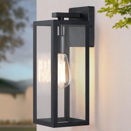 HausDee Modern Outdoor Wall Lantern, Weatherproof Exterior Porch Light, Matte Black Light Fixture with Clear Glass, Single E26 Socket Outdoor Wall Sconce for Patio, Front Door, House Decor