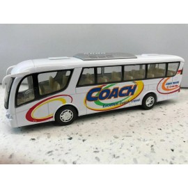 Kinsmart Travel Bus, Coach Tour Travel Bus, Kinsfun, Diecast Model Toy Car, 7'' - White