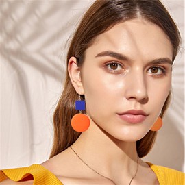 coadipress Wooden Earrings for Women Bohemian Yellow Square Green Round Disc Dangle Drop Geometric Studs Earrings Jewelry (Orange Blue Wood Earrings)