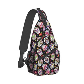Sugar Skull Sling Bag Crossbody Backpack Hiking Travel Daypack Chest Bag Lightweight Shoulder Bag For Women Men