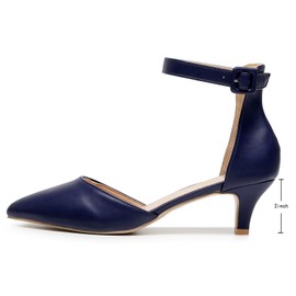 VenusCelia Women's Easy Going Strap Pump Kitten Heel Shoe (9 M US,Navy)