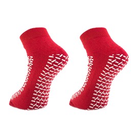 Slipper Socks / Fall Prevention Socks - Red (Pair) Size: One Size - As Used by NHS ( x 2 PAIRS )