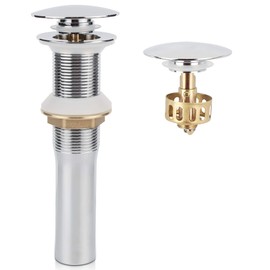 Pop Up Sink Drain Without Overflow, Bathroom Faucet Vessel Vanity Sink Drain with Detachable Basket Stopper, Polished Chrome