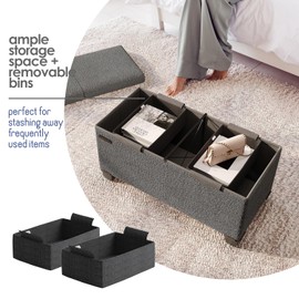 STORAGEBUD Storage Ottoman Bench, 30 Inch Storage Bench for Bedroom End of Bed, Foldable Large Ottoman Foot Rest, Entryway Bench with Storage, Boucle Storage Chest Max 660lbs, Grey