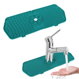 Guittly 35.5x 14.5cm Silikon Küche Wasserhahn Spüle Spritzschutz, Silikon Wasserhahn Matte Bad Schmal, Wasserhahnmatte für die Badezimmer Küchenspüle Arbeitsplatte Schützen (Grün)
