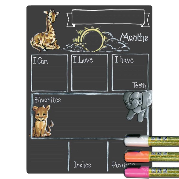 Cohas Monthly Milestone Board for Baby with Safari Theme, Reusable