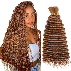 Hailookmey Human Braiding Hair for Boho Braids 150g Deep Wave Human Hair for Braiding 3 Bundles/Pack No Weft Curly Human Hair Extensions for Braids (#30 Auburn Ginger Color,22 Inch)