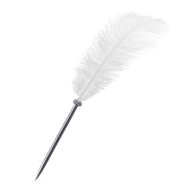 Rgontar Feather Pen Black Ink Ballpoint Pen Wedding Signing Pen for Wedding Bridal Calligraphy Pens(White)