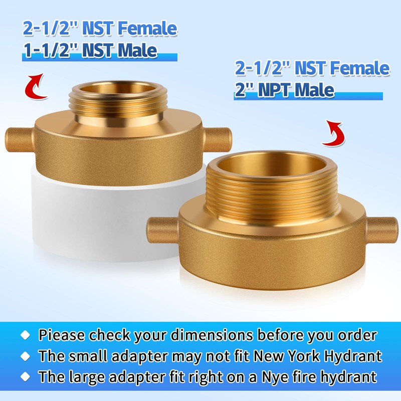 Brass Fire Hose Adapter, 2-1/2" NST Female x 2" NPT