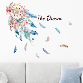 Dream Catcher Feathers Wall Stickers, Colorful Feather Wall Decals, Removable Peel and Stick Wall Décor, DIY Art Mural Vinyl Wallpaper for Kids Bedroom Baby Nursery Living Room Office Home Decoration