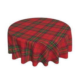 Wsunsal Merry Christmas Tablecloth Round 60 Inch Xmas Buffalo Plaid Tablecloth Washable Polyester Green and Red Checkered Decorative Table Cloth for Home Kitchen Dining Table Outdoor Party Patio