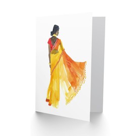 Artery8 Greeting Card Woman in Orange Yellow Saree Hindu Muslim Skirt For Her Woman Birthday Card