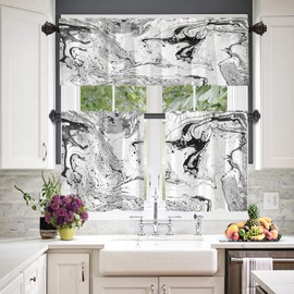 BaoNews Marble White Gray Kitchen Valances Half Window Curtain, Marble White Gray Can Beautiful Creative Modern Blackout Decoration Window Valances Curtains Drapes for Kitchen Bedroom, 52 X 18 Inch