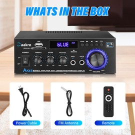 Daakro AK45 Stereo Audio Amplifier,300W Home 2 Channel Wireless Bluetooth 5.0 Power Amplifier System, Home Amplifiers FM Radio, USB, SD Card, with Remote Control Home Theater Audio Stereo System
