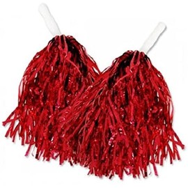 URBANWAZE Plastic Cheerleader Cheerleading Pom Poms Party Costume Accessory Set Ball Dance Fancy Dress Night Party Sports Cheer Training Circus Dance Baton Twirling Dancing Streamers (RED PAIR)