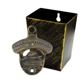 Jumiok Vintage Wall Mount Bottle Opener with Cap Catcher Stainless, Old Style Post Mounted Beer Opener and Cap Bucket Antique Bronze