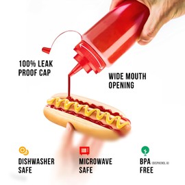 Norcalway Norcalway Condiment Squeeze Bottles for Sauces Liquids - 12 OZ Kitchen Squirt Bottles for Liquids - Plastic Condiment Bottles for Sauce, Ketchup, Dressing, Oil - Easy Pour & Clean