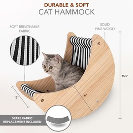 3-Piece Cat Wall Furniture Set - Hammock, Hexagon House, Climbing Steps - Wall Mounted Shelves, Perches, and Beds - Modern Design for Large Cats and Kittens & Spare Hammock Fabric Included