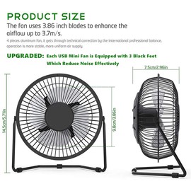 USB Fan 4 Inch Mini USB Desk Table Fan Personal Portable Desktop Cooling Fan Powered by USB PC Netbook for Camping Home Office Outdoor Travel, Strong Wind, Black
